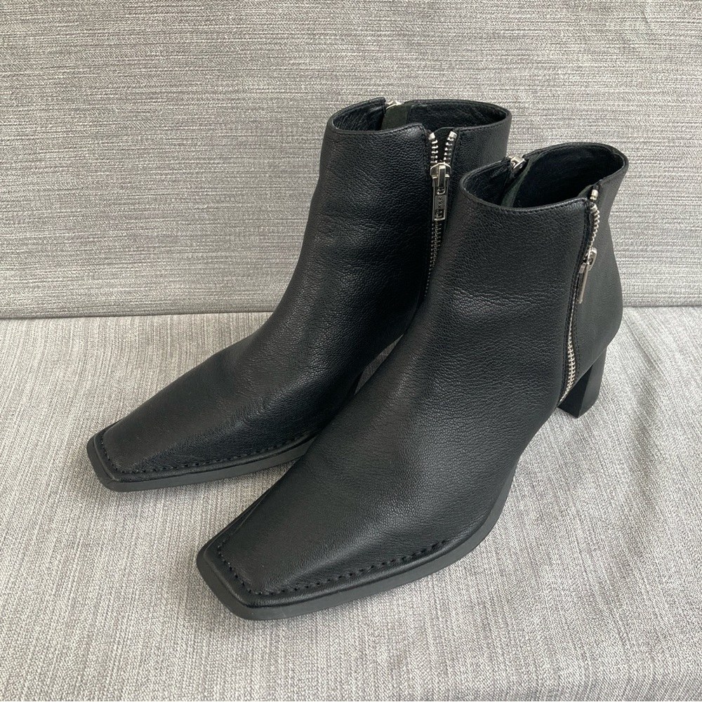 Caverley Boots Black Leather Square Toe Booties